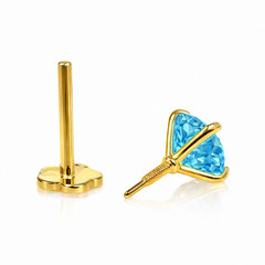 14K Yellow Gold Round CZ Birthstone Cartilage Barbell Earring With Screw Back