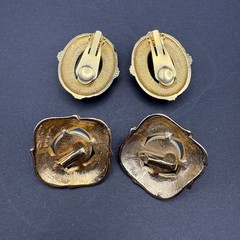 Lot of 4 Pairs Vintage Gold Tone Clip-On Earrings Faux Pearl Enamel Rhinestone