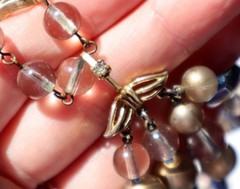 Vintage 4 Strand MARVELLA Necklace Mid Century AB Blue Gold Clear Beaded