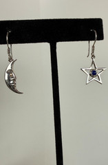 Vintage Sterling Silver SOMA Moon & Star Mismatch Earrings Lapis Celestial 925