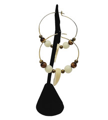 Southwest Style Beaded Wire Hoop w Faux Resin Claw or Tooth Vtg Pierced Earrings