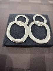 Vintage Gold Tone Interlocking Double Link Drop Statement Earrings 2 1/8″, 19gm