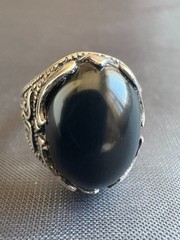 925 Sterling Silver Ring Black Zircon Ring Handcrafted Silver Ring Size 9.5 US