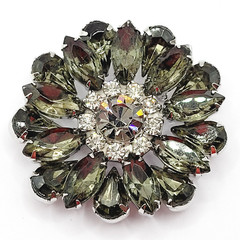 Possible D&E Juliana Green Smoky Navette Rhinestone Starburst Brooch Unsigned