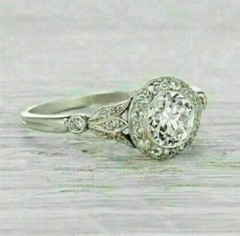 Antique Art Deco Style Simulated Diamond Edwardian Engagement Ring In 925 Silver