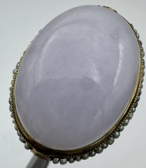 VINTAGE ANTIQUE 14K YELLOW GOLD GENUINE LAVENDER JADE SEED PEARL RING SZ. 6 3/4