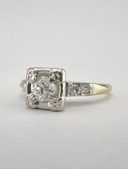 Antique ArtDeco Style LabCreated Diamond Old European Engagement 14K GoldFN Ring