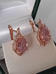 Vintage 1990-s 14 Ct Rolled Gold Pink Topaz Zircons Earrings-Hallmarked 585 RG