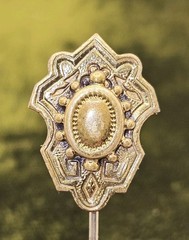 Antique Victorian Gold Plated Brass Stylized Shield Tie Stickpin
