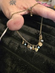 Vintage charm necklace or bracelet with brass heart charms and various Beads