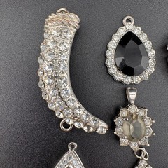 Lot of 8 Silver-Tone Rhinestone Jewelry Pendants – Vintage Designer Quality