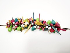 Vintage Festive Colorful Chunky Beaded Plastic & Wood Statement Charm Necklace