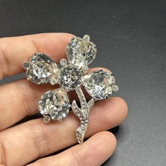 RARE! Eisenberg Original Brooch Pin Clover Shamrock Heart Rhinestone 2”L *READ*