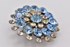 Vintage Sky Blue Rhinestone Starburst Brooch Crystal Silver Floral Pin 50s BinBI