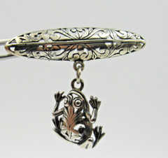 Jezlaine FROG Filigree Bar Pin Brooch Sterling Silver