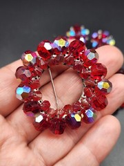 Vintage Red Aurora Borealis Crystal Glass Bead Brooch , Earrings and Bracelet