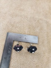 Vtg Black Plastic Rhinestone Screw Back Earrings