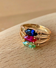 14K GOLD EMERALD GREEN,RUBY RED,SAPPHIRE BLUE CZ CUBIC ZIRCONIA WIDE BAND RING
