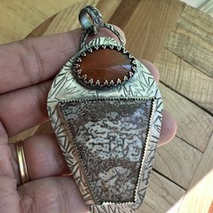 Paul Rossman Pendant 3 Inch Fire Opal Dinosaur Gembone 925 Sterling 23.8g USA