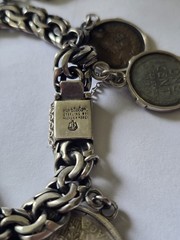 VTG Castelan Sterling Silver Coin Bracelet Taxco Mexico 1950s-1970s Large Rare!