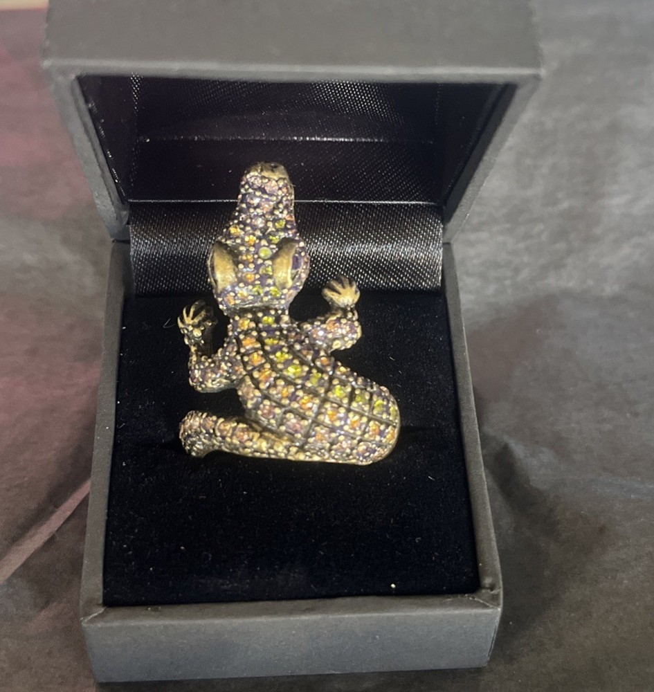 Vintage Alligator Statement Ring-Multicolor Gemstones-size 10.5