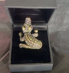 Vintage Alligator Statement Ring-Multicolor Gemstones-size 10.5