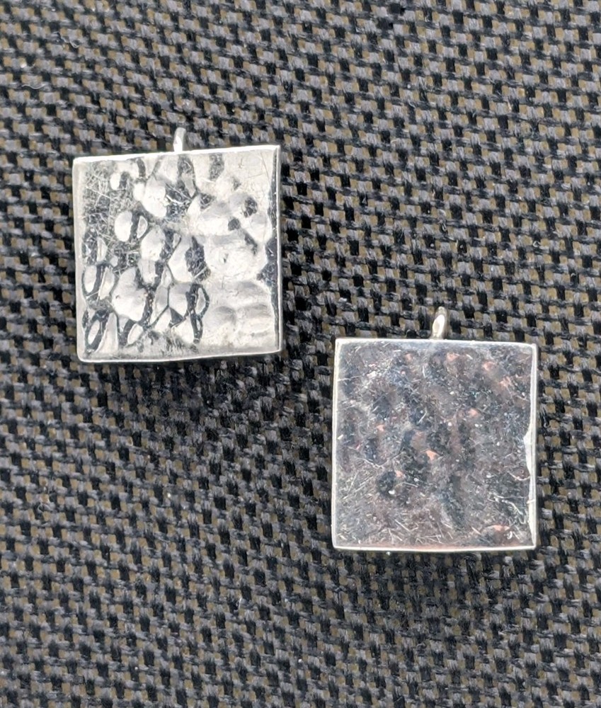 Vintage Sterling Silver 17 mm Hammered Square Attached Hook Dangle 925 Earrings