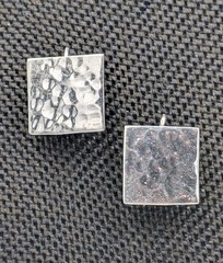 Vintage Sterling Silver 17 mm Hammered Square Attached Hook Dangle 925 Earrings