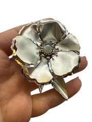 Vintage Metal Flower Brooch Pin W Earrings Clips Set