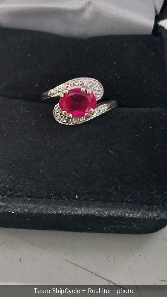 24K White Gold Red Ruby Ring Vintage Style 3g Size 6 Estate Jewelry G2U