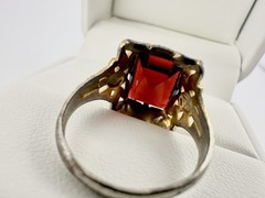 Antique Art Deco Signed Uncas Gold Tone Ring Red Paste Stone Sz5.5 Repair Read