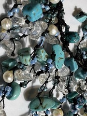 Turquoise Chip Beads Artisan Cluster Boho Waterfall Necklace Coastal Cowgirl