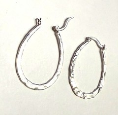 Polished Hammered Sterling Silver 925 Classic Hoop Latch Earrings 1.25”