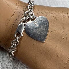 VTG 925 Sterling Heart Charm Bracelet Rolo Link 18.47g Adjustable 6.75in