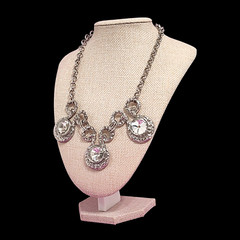 VTG Chunky Rhinestone Silver Tone Glamorous Oversize Bib Statement Necklace 18″