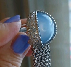 Vtg Swank Designer Thermoset Blue Moonglow Rhodium Plate Cufflinks