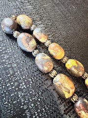 Chunky Jasper Bead Necklace Natural Oval Stones with Silver Tone Spacers 18”