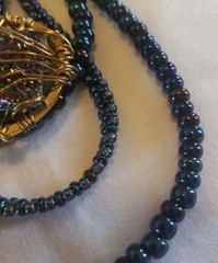 Torsade Indigo Blue Peacock Iridescent Glass Beads Necklace Wire Art Crafted