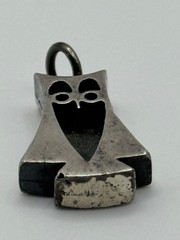Vintage Cinruss Creations Modernist Sterling Silver Owl Charm Pendant