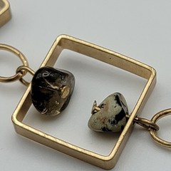 Art Deco Multi Gemstone Charm Square Frame Link Chain Necklace Gold Tone 21″ Adj
