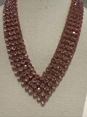 Pink Rhinestone Vee Statement Necklace Rose Gold Tone 18”