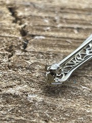 Antique BELAIS 18K White Gold ART DECO 1930’s Filigree Bar Brooch w/3 Diamonds