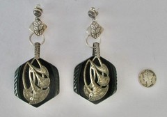 Pair of Antique Runway Bakelite Earrings Original Cape Clasps With Sterling Tops