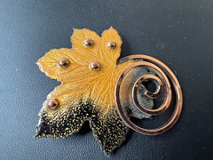 Vintage Matisse Renoir Enamel on Copper Leaf Brooch & Earrings Set Signed
