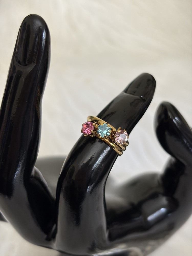 Deadstock New Old Stock Y2K Solitaire Ring Stacking Trio Hidden Adjustable Clasp