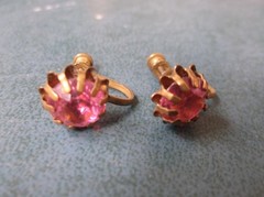 Antique Pink Earrings Screwback Prong Set Stones approx. 1/2 inch diameter