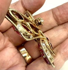 VTG Pink & Lavender Rhinestone Butterfly Brooch ,Clip-On Earrings Set,Gold Tone
