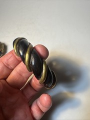 3 VTG BLACK BONED HORN w/BRASS /GOLD INLAIDED BANGLE BRACELETS