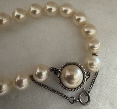 Vintage 1986 Majorica Pearl Necklace Sterling Silver Clasp, 22 Inch Original Box