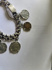 VTG Castelan Sterling Silver Coin Bracelet Taxco Mexico 1950s-1970s Large Rare!